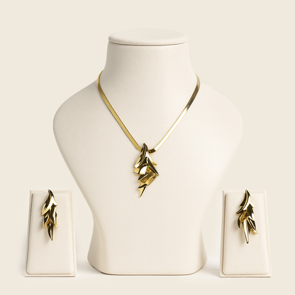 Aanura Golden Leaf Cascade Necklace & Earrings Set