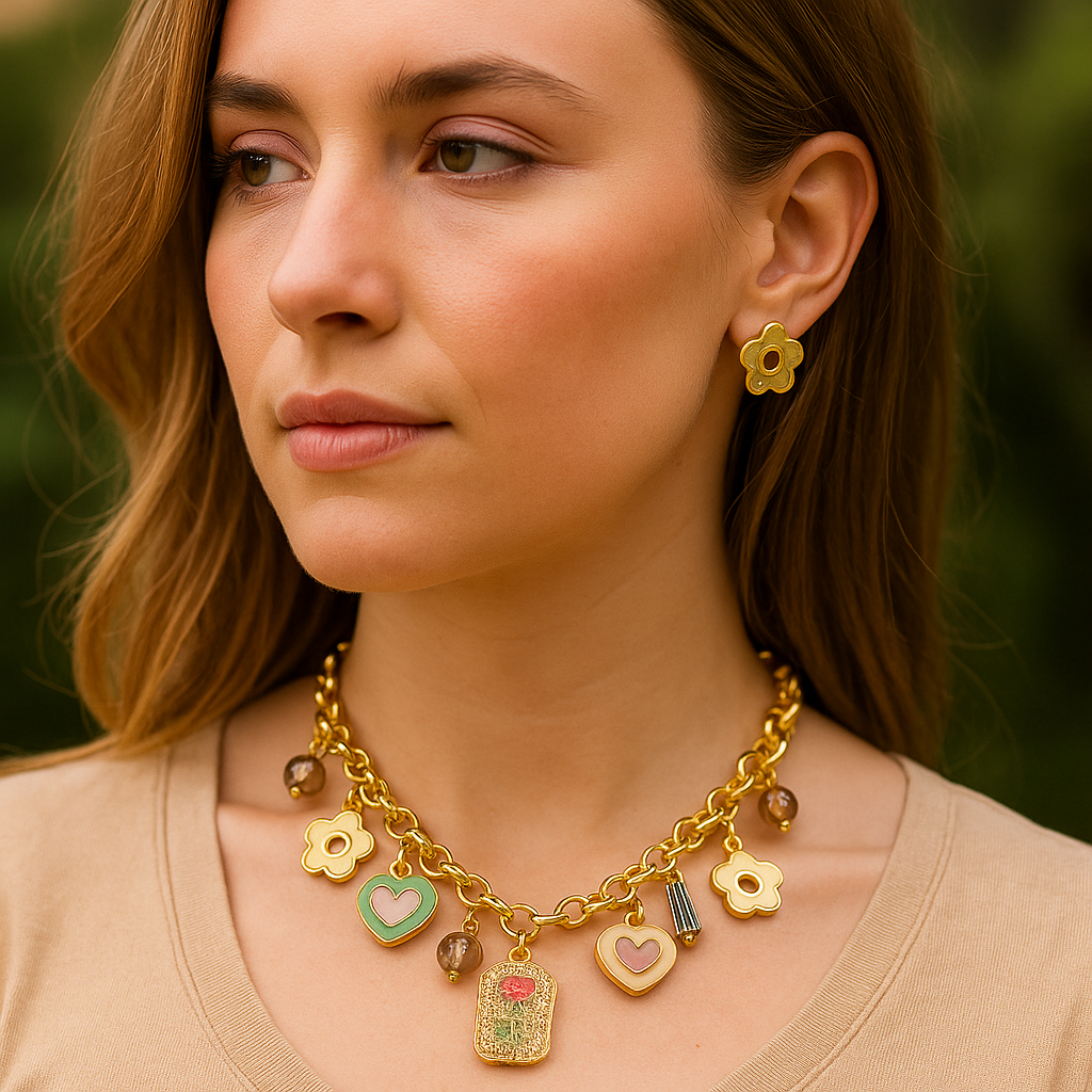 Aanura Colorful Gold Necklace with Stainless Steel
