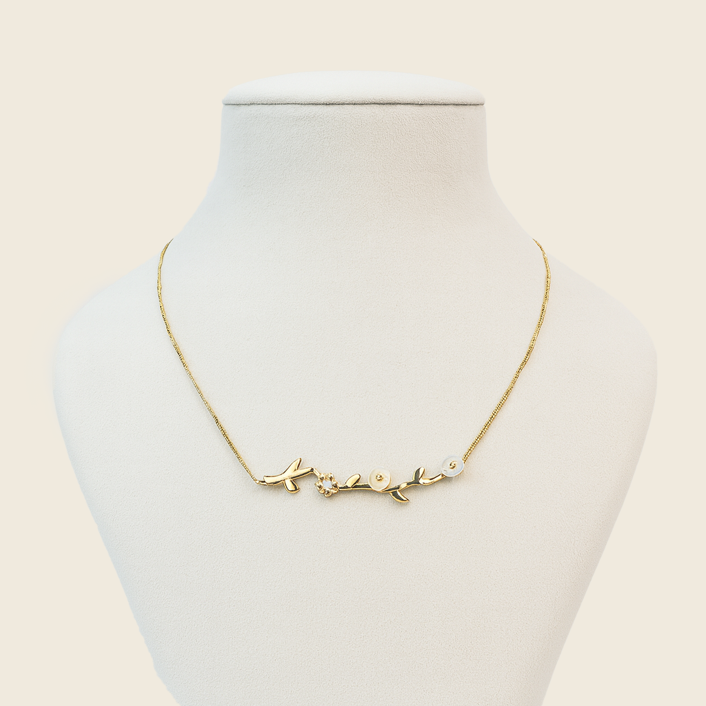 Aanura Floral Gold Necklace with Pearl Accents