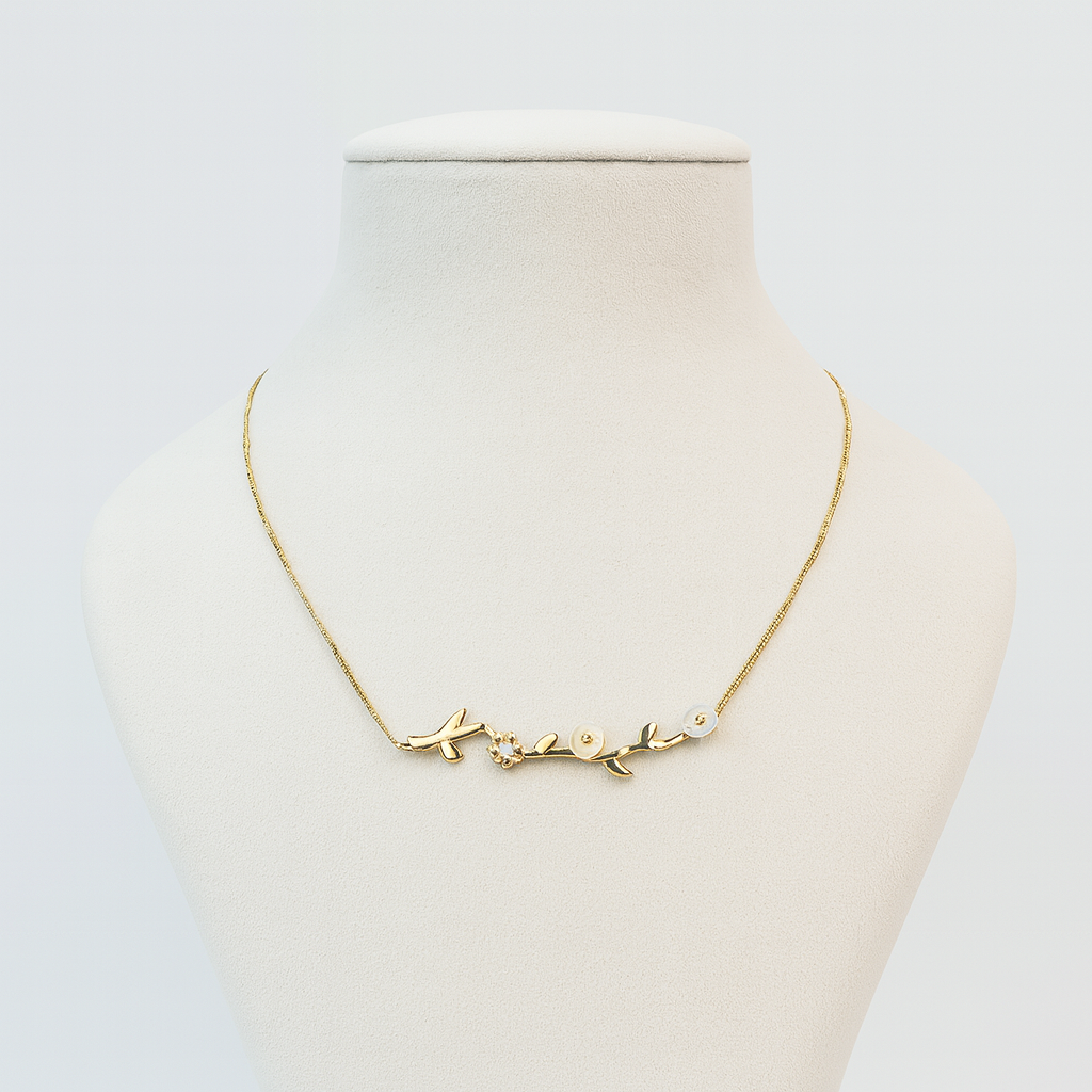 Aanura Floral Gold Necklace with Pearl Accents