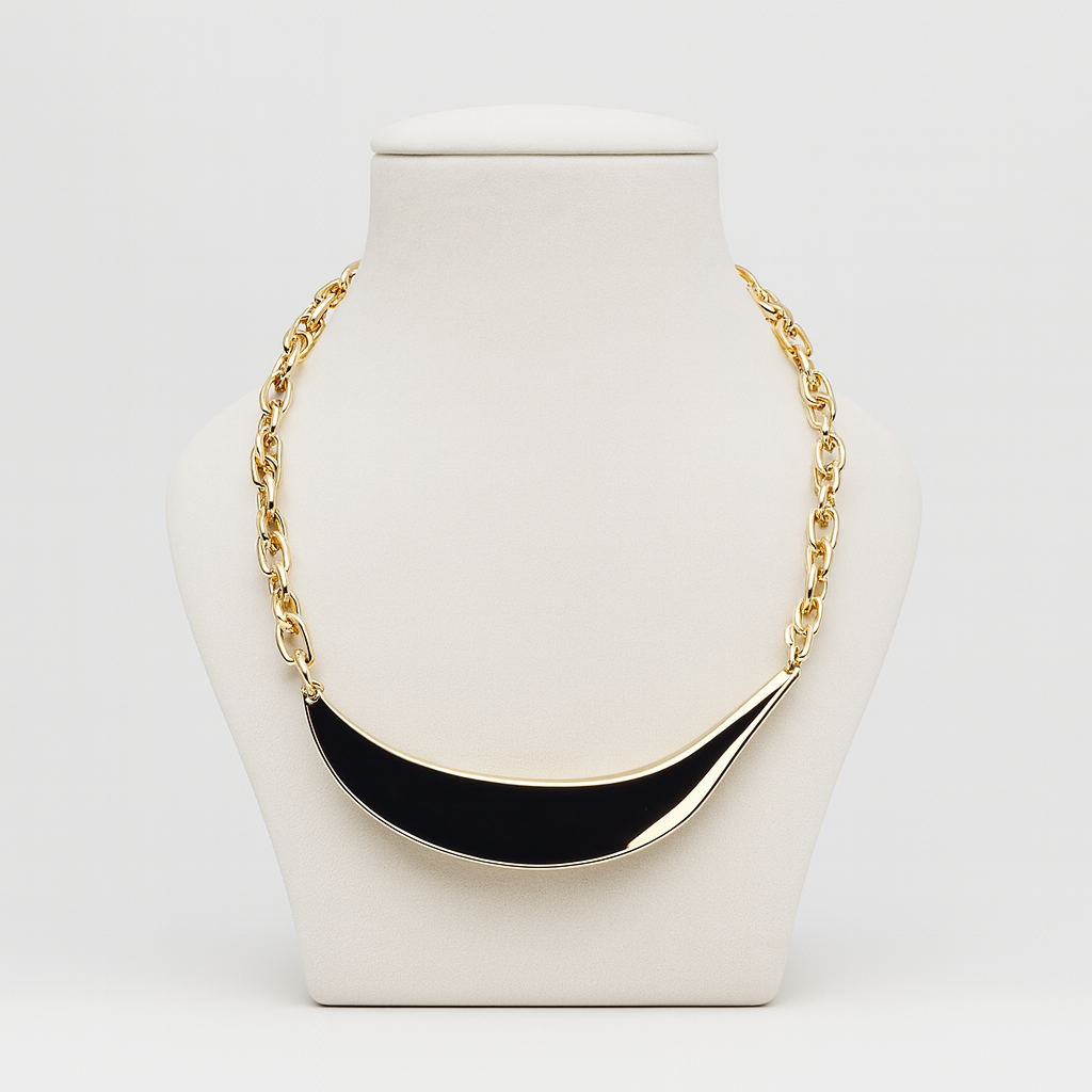 Aanura Bold Gold Chain Necklace with Silver Curve