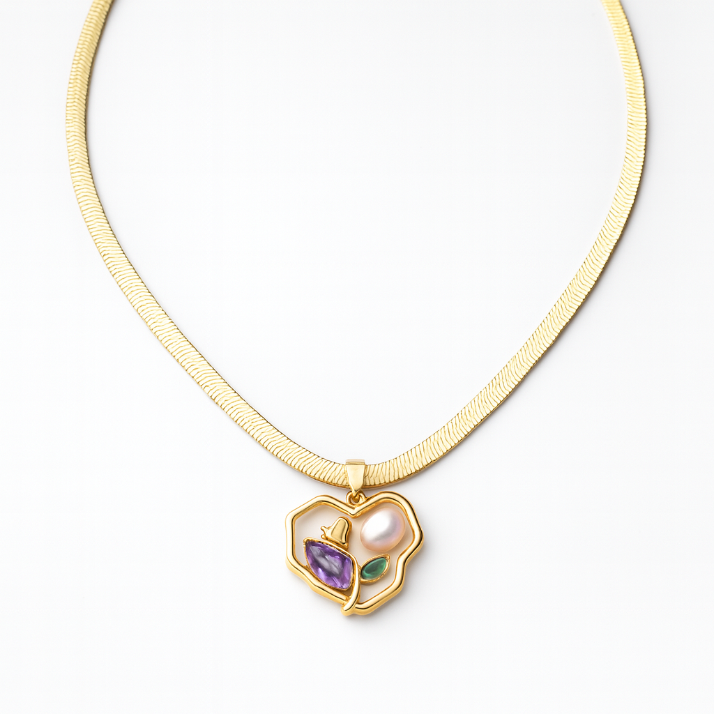 Aanura Gold Snake Chain Necklace with Heart Pendant
