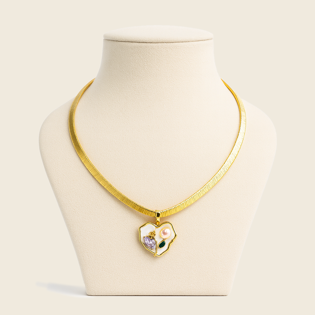Aanura Gold Snake Chain Necklace with Heart Pendant
