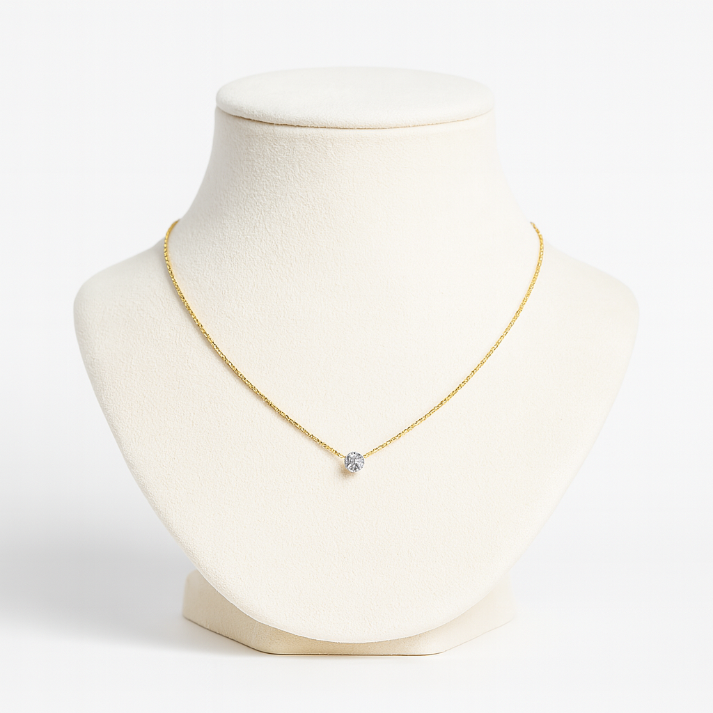 Aanura Minimal Gold Necklace with Solitaire Pendant