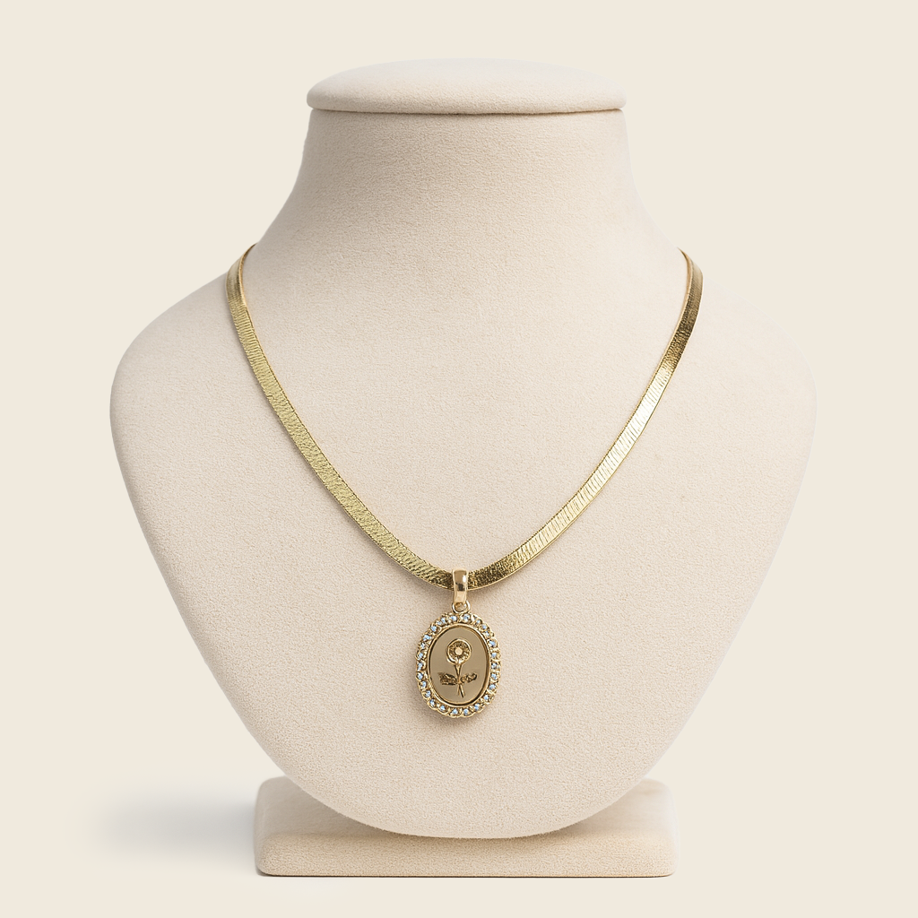 Aanura Gold Om Necklace – Stainless Steel CZ