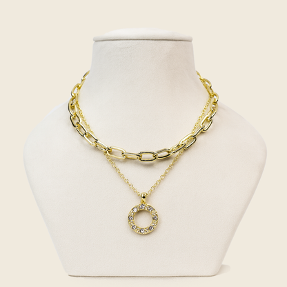 Aanura Gold Layered Circle Pendant Necklace