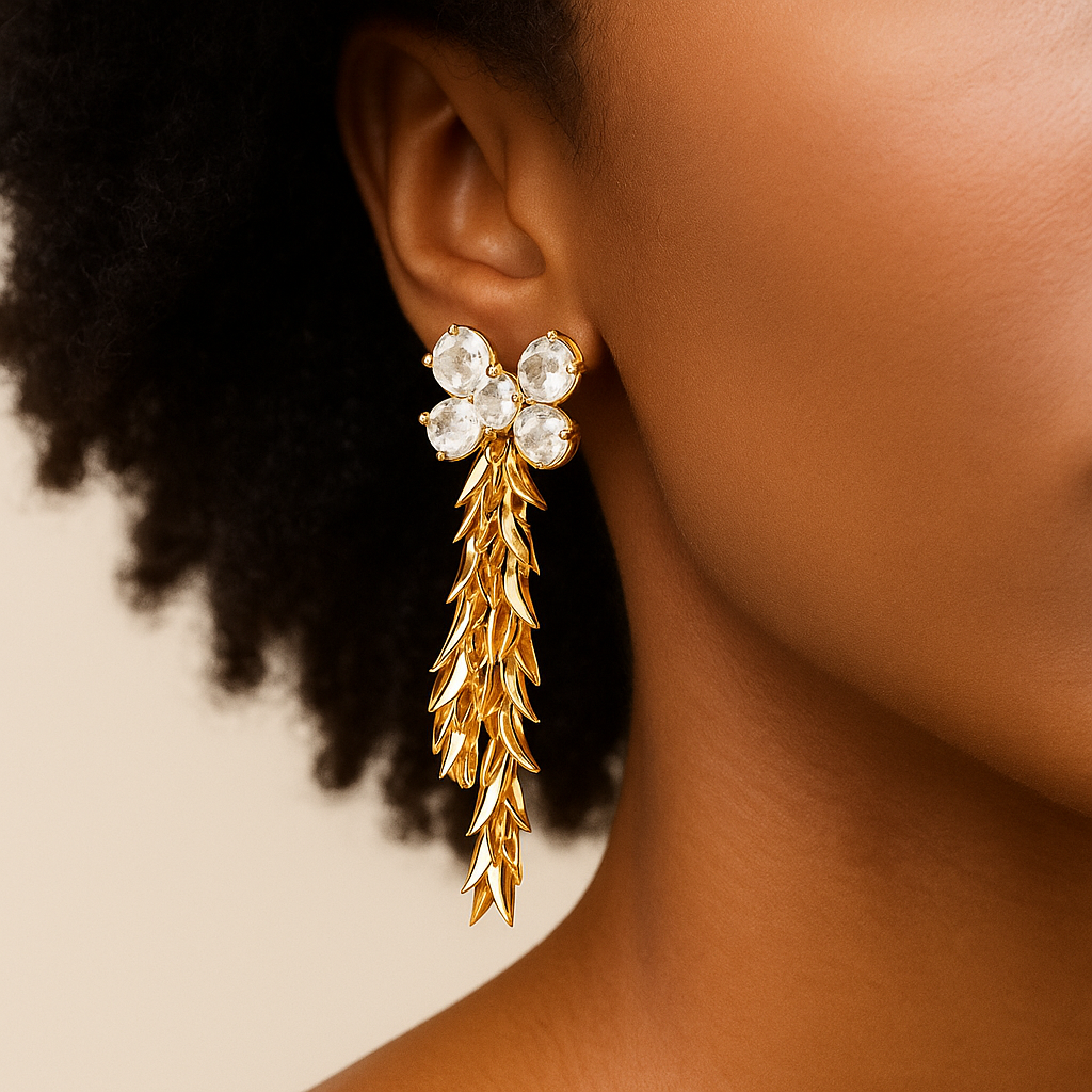 Aanura Crystal Blossom Leaf Drop Earrings