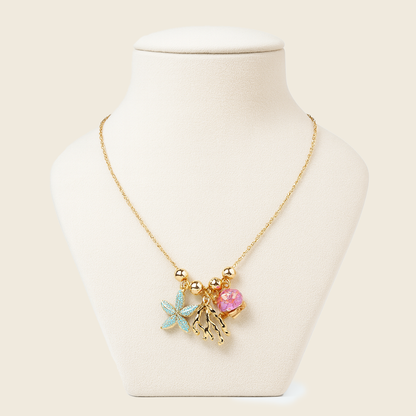 Aanura Ocean Charm Gold Necklace with Starfish, Shell & Coral