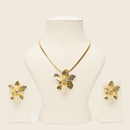 Aanura Orchid Gold Necklace & Earrings Set