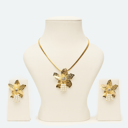 Aanura Orchid Gold Necklace & Earrings Set