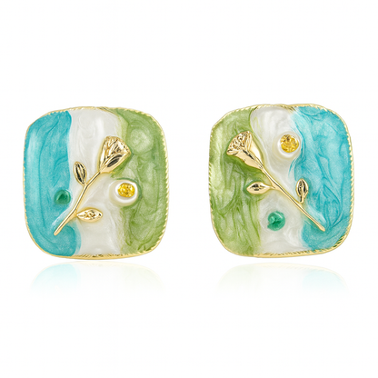 Aanura Enamel Rose Garden Stud Earrings