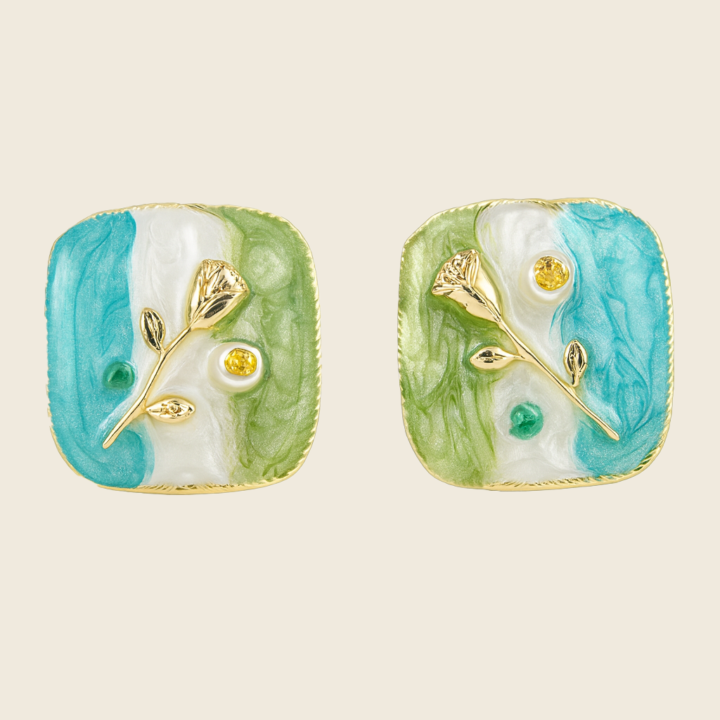 Aanura Enamel Rose Garden Stud Earrings