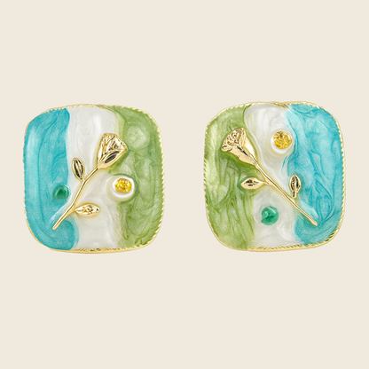 Aanura Enamel Rose Garden Stud Earrings