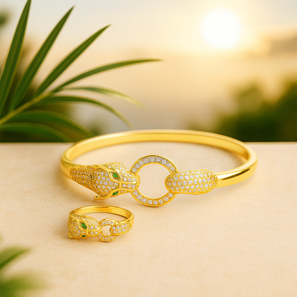 Aanura Gold Panther Head Crystal Bracelet