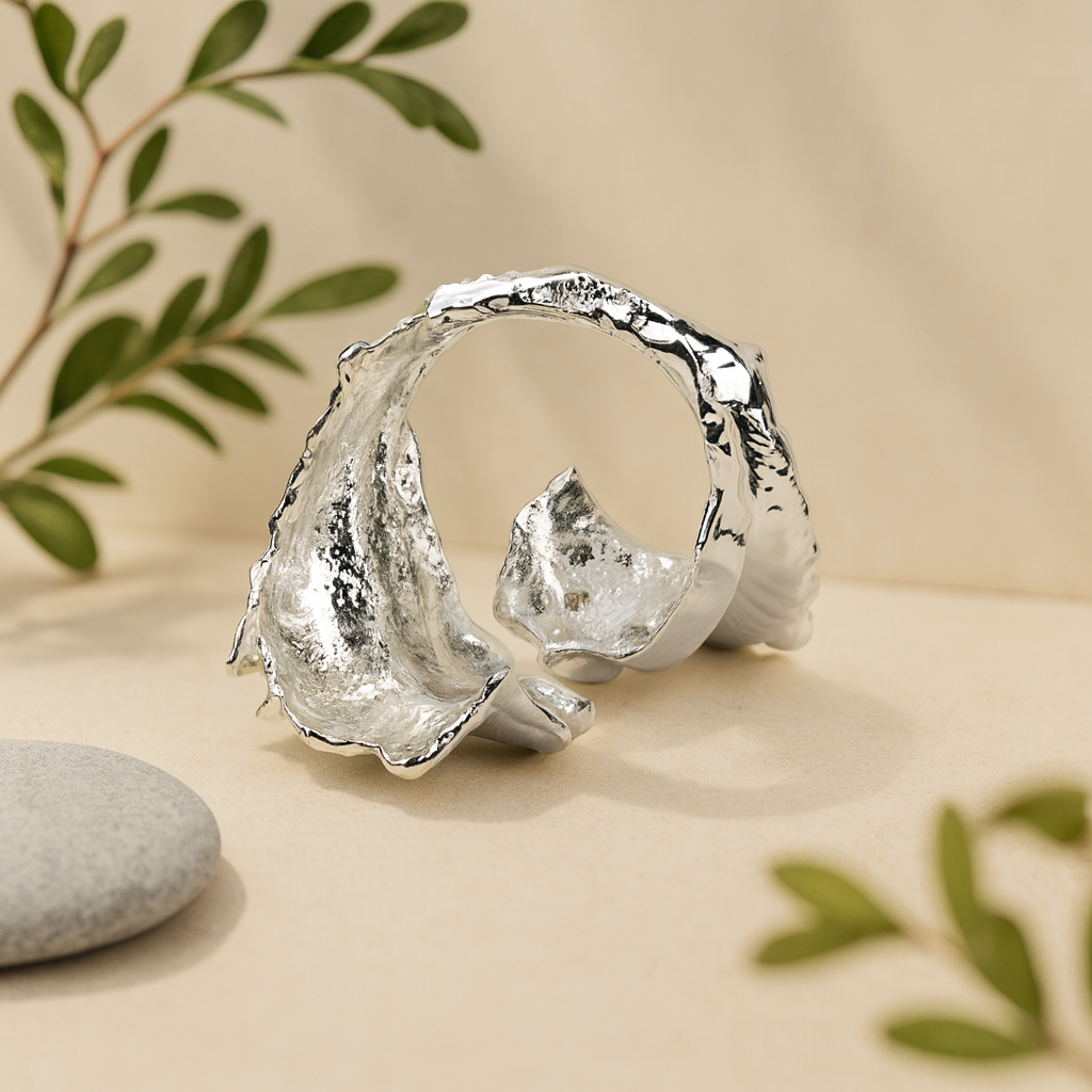 Aanura Silver Textured Statement Bracelet