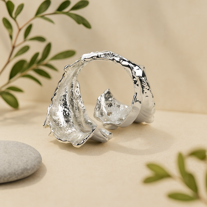 Aanura Silver Textured Statement Bracelet