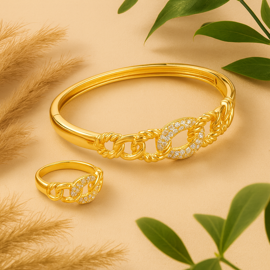 Aanura Gold Twisted Link Crystal Bracelet
