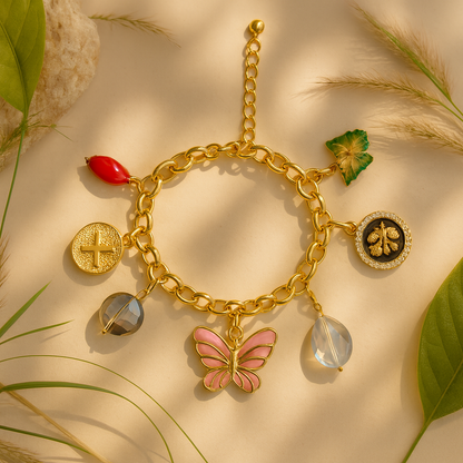 Aanura Butterfly & Crystal Multicharm Bracelet