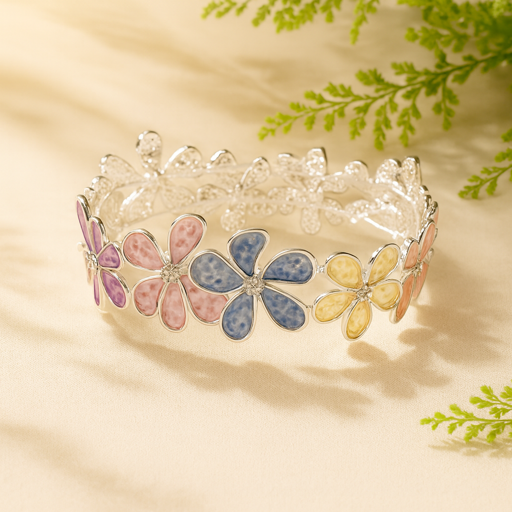 Aanura Pastel Blossom Silver Floral Bracelet