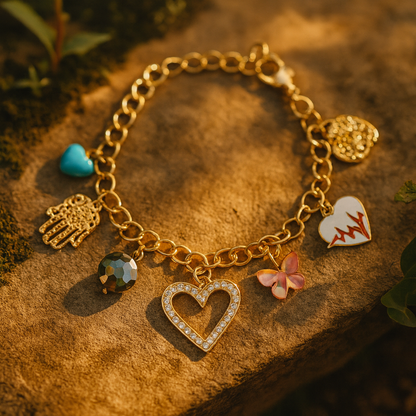 Aanura Multicharm Gold Bracelet with Motifs