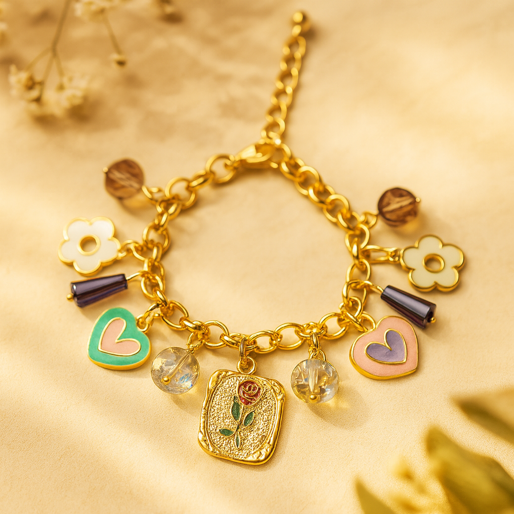 Aanura Heart & Floral Multicharm Bracelet