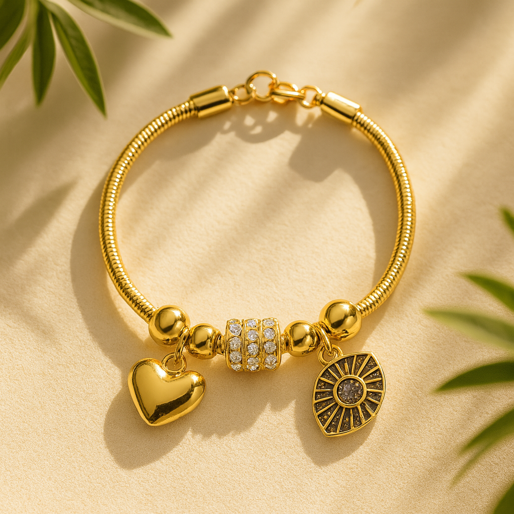 Aanura Gold Evil Eye & Heart Charm Bracelet