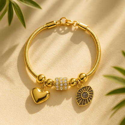 Aanura Gold Evil Eye & Heart Charm Bracelet