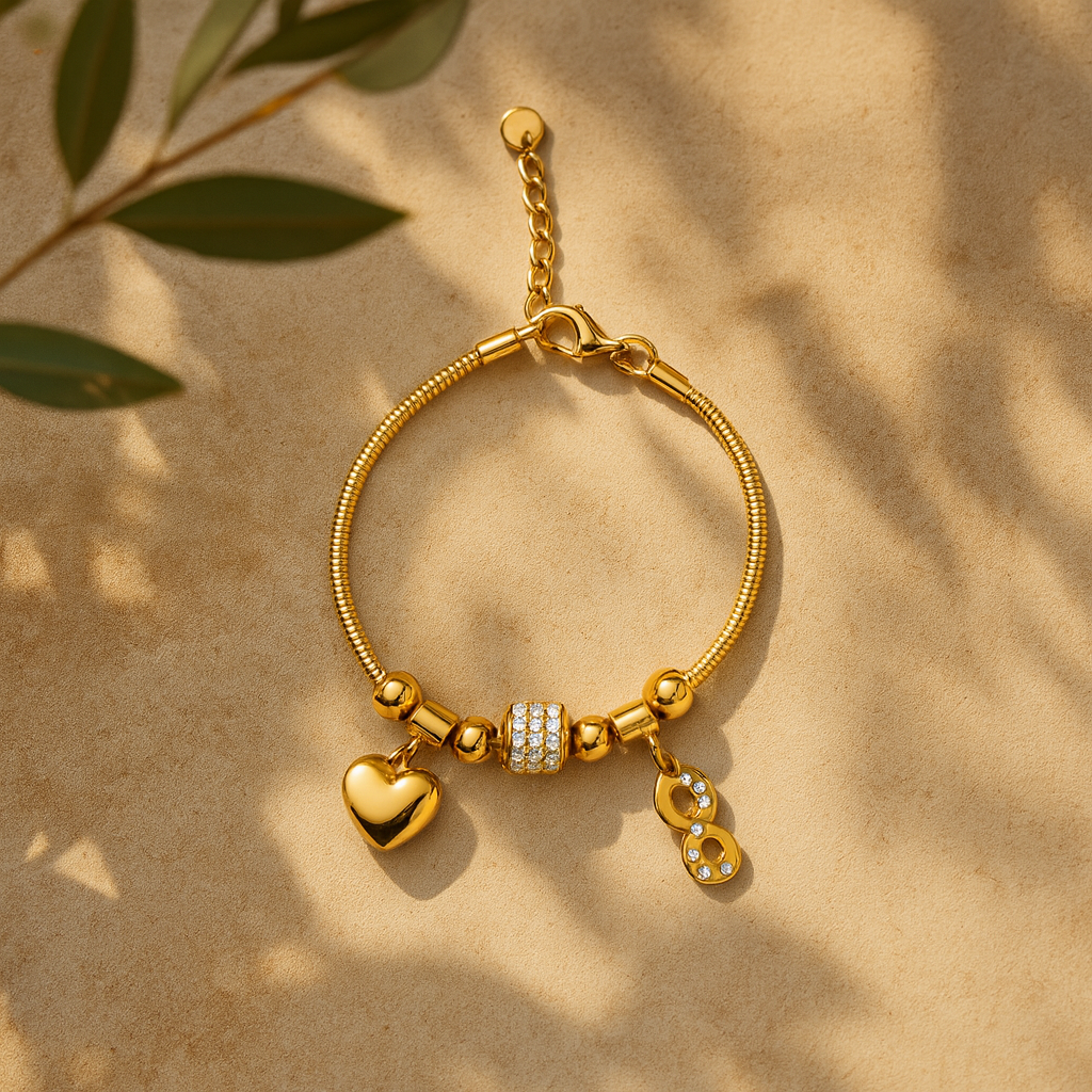 Aanura Gold Infinity & Heart Charm Bracelet