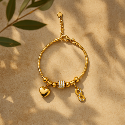 Aanura Gold Infinity & Heart Charm Bracelet