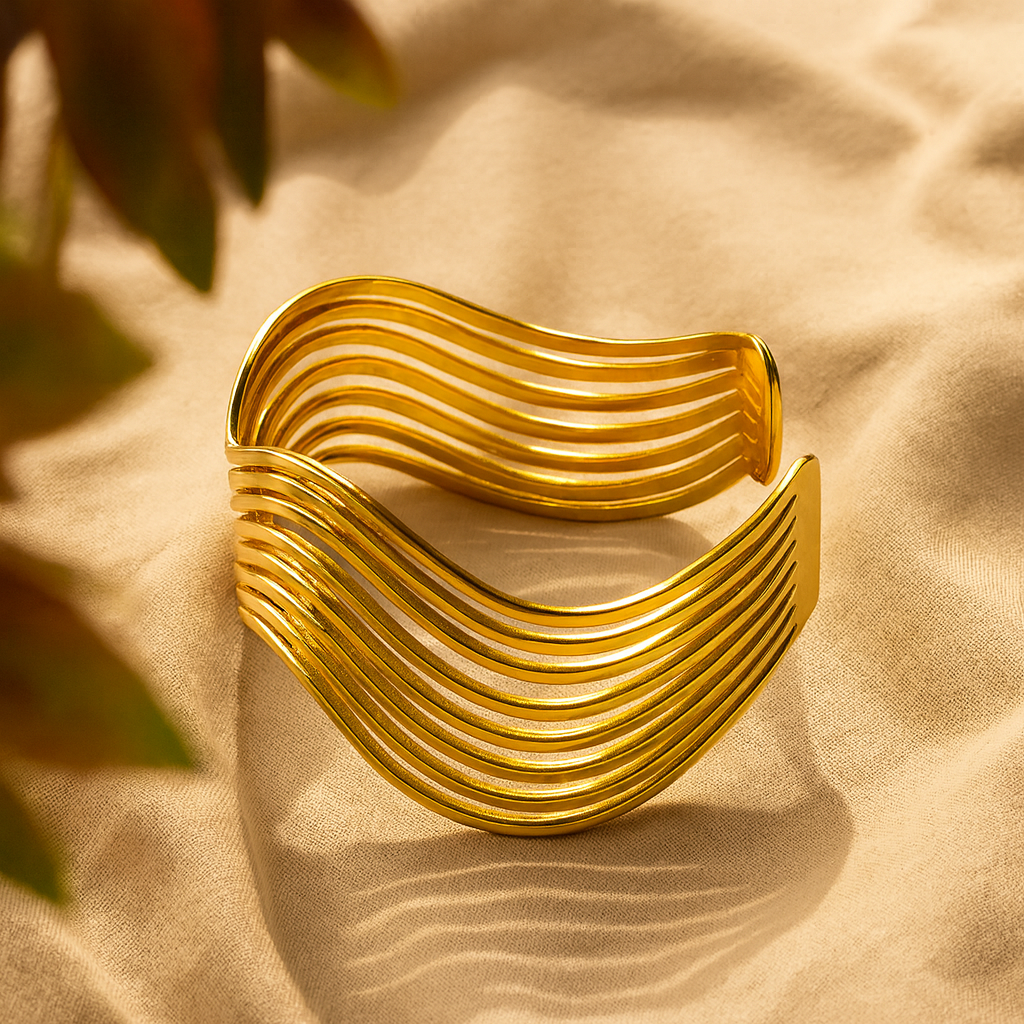 Aanura Wave Pattern Gold Cuff Bracelet