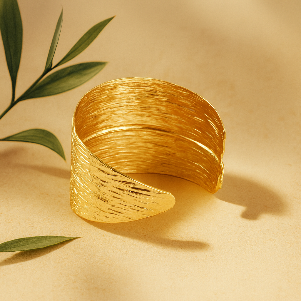 Aanura Textured Wide Gold Cuff Bracelet
