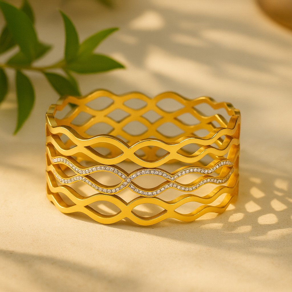 Aanura Golden Lattice Crystal Wave Bracelet