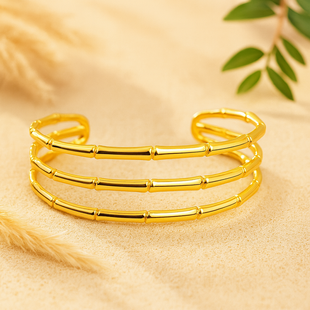 Aanura Triple Bamboo Gold Cuff Bracelet