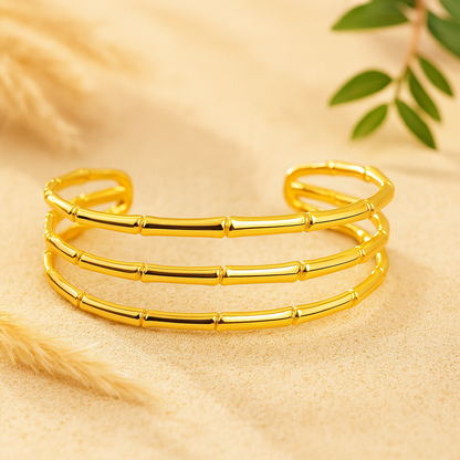 Aanura Triple Bamboo Gold Cuff Bracelet