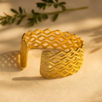 Aanura Diamond Lattice Gold Cuff Bracelet