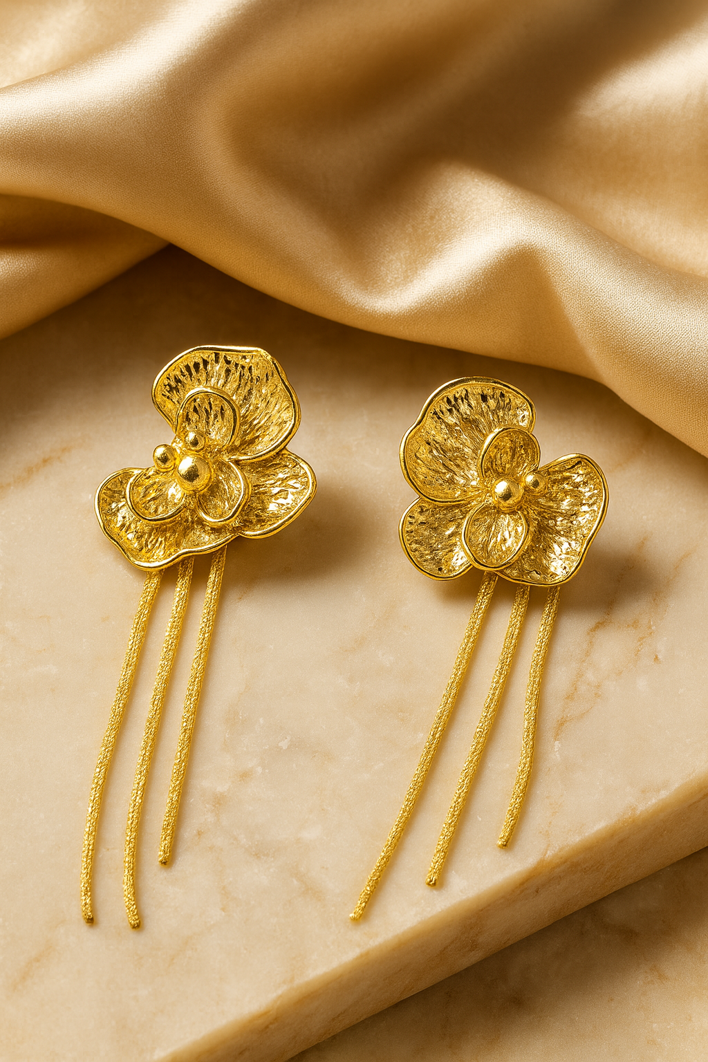 Aanura Golden Floral Tassel Earrings