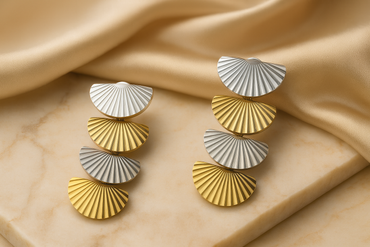Aanura Solaris Fan Cascade Earrings – Dual-Tone Stainless Steel