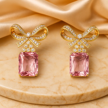 Pink Bow Gemstone Drop Earrings – Aanura