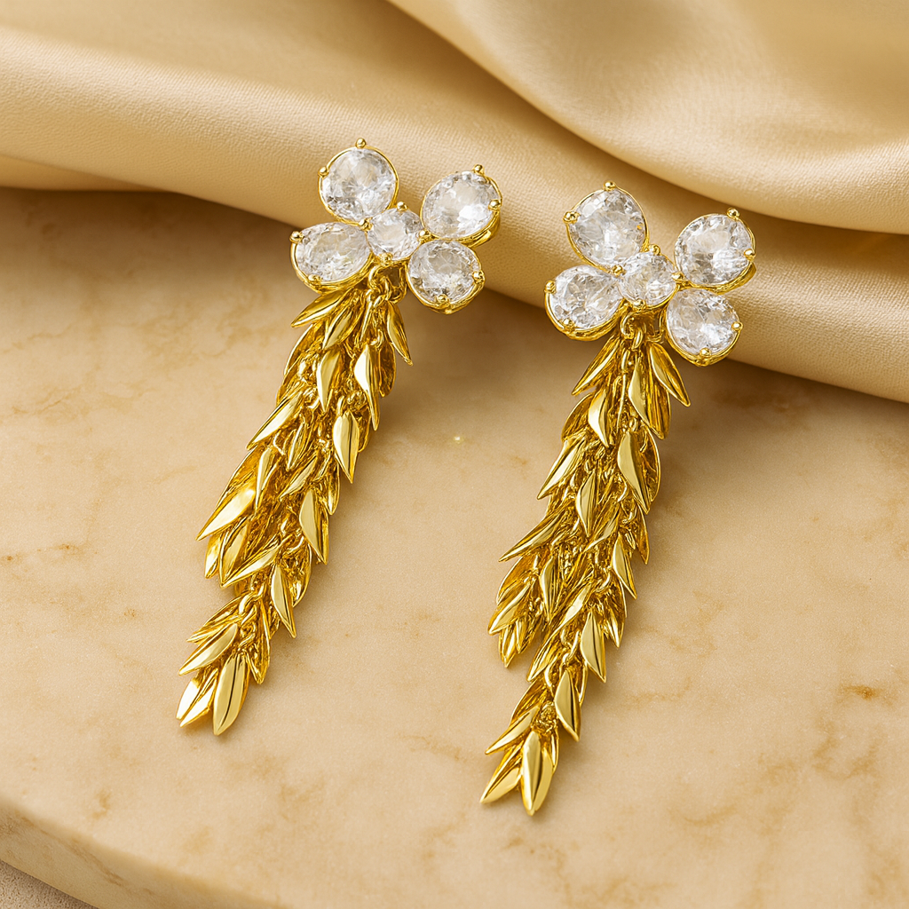 Aanura Crystal Blossom Leaf Drop Earrings