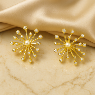 Aanura Pearl Starburst Gold Earrings