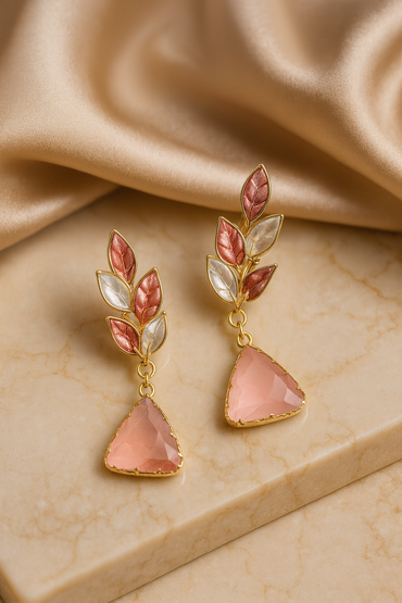 Aanura Pink Leaf Drop Earrings