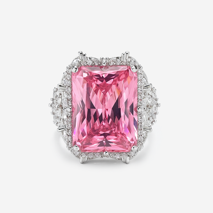 Aanura Silver Ruby-Red Emerald-Cut Cocktail Ring