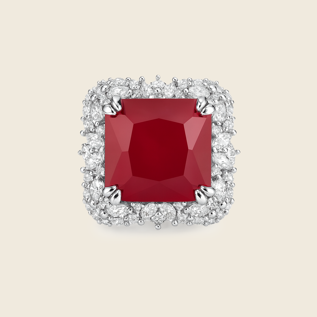 Aanura Silver Emerald-Cut Green Gem Cocktail Ring