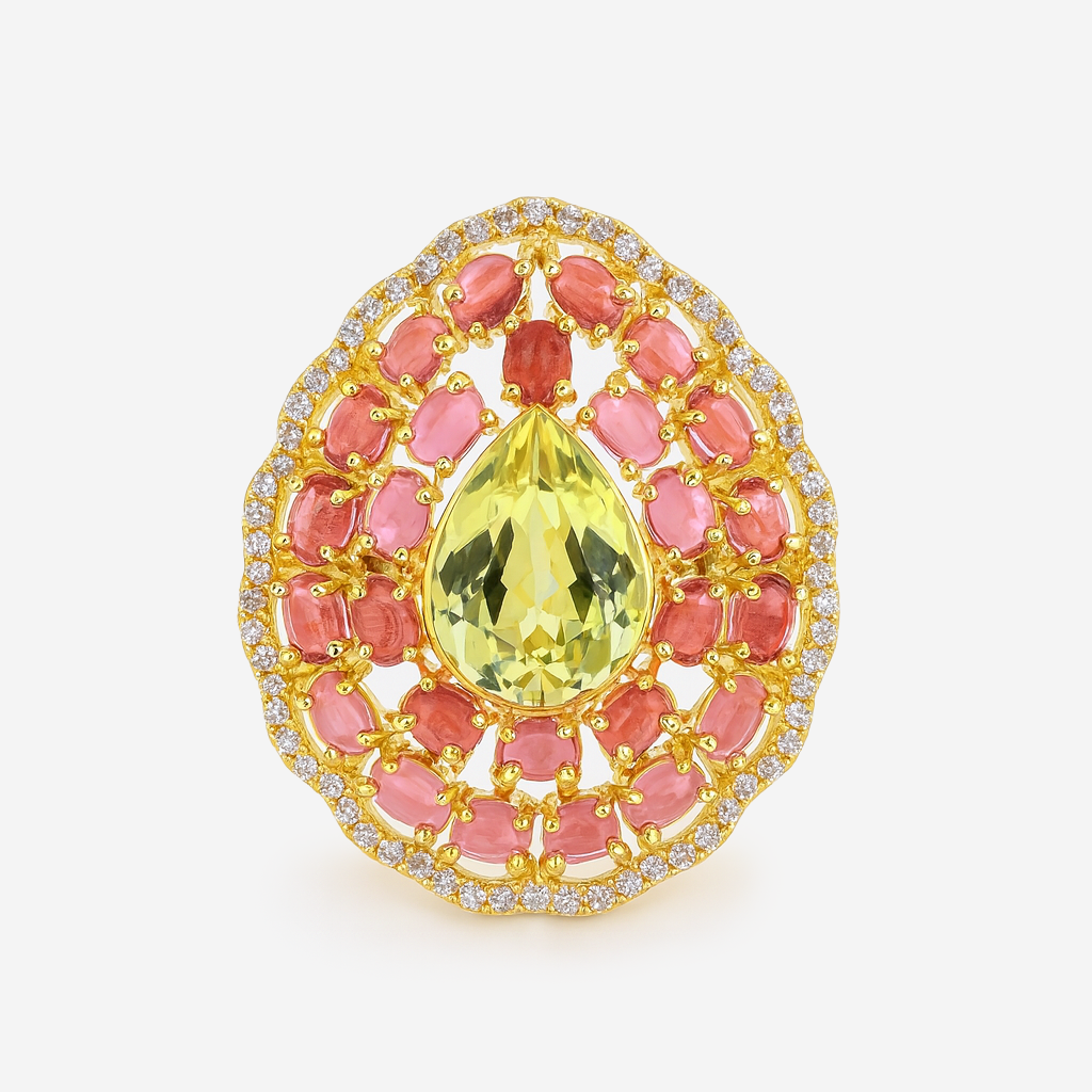 Aanura Silver Iridescent Gem & Emerald Halo Ring