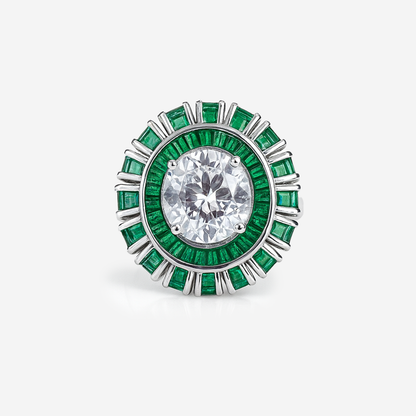 Aanura Silver Emerald Baguette Band Statement Ring