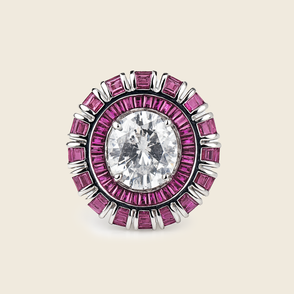 Aanura Silver Emerald Baguette Band Statement Ring