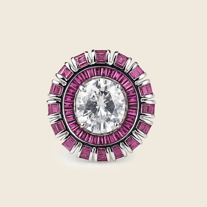 Aanura Silver Emerald Baguette Band Statement Ring