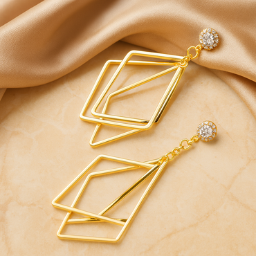 Aanura Geometric Crystal Gold Drop Earrings