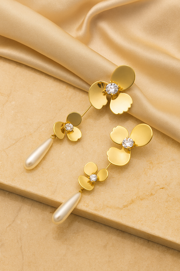 Aanura Double Floral Pearl Drop Earrings