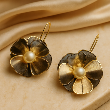 Aanura Floral Pearl Gold Statement Earrings